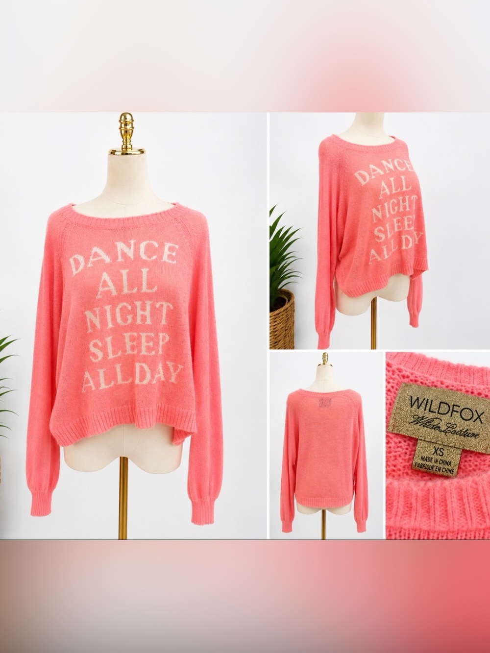 💕 Wildfox Couture Dance All Night Sleep All Day Pink Sweater XS